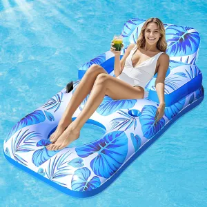 Pool Floats Adult, Pool Floaties with Cup Holder and Phone Holder, Pool Lounger Float with Headrest, Backrest and Footrest, 65" Thicken PVC Inflatable Pool Float for Adult Pool Party Beach Cool