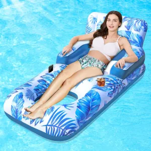 Pool Floats Adult, Pool Floaties with Cup Holder and Phone Holder, Pool Lounger Float with Headrest, Backrest and Footrest, 65" Thicken PVC Inflatable Pool Float for Adult Pool Party Beach Cool