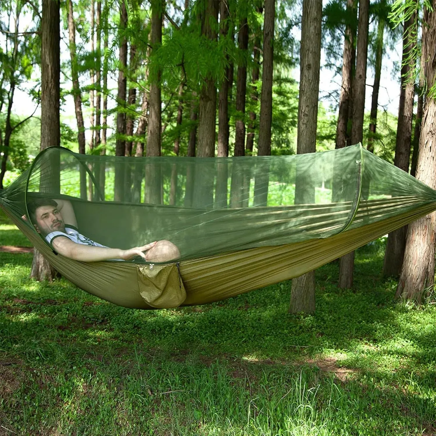 Pop up Hammock with Mosquito net - Ultra Light Outdoor Camping  for Adults with Capacity of 200 kilograms,Hammock Swing for 2 Tree Ties, 2 Black Gold Steel Buckles, Outdoor Storage Bag (Pink)