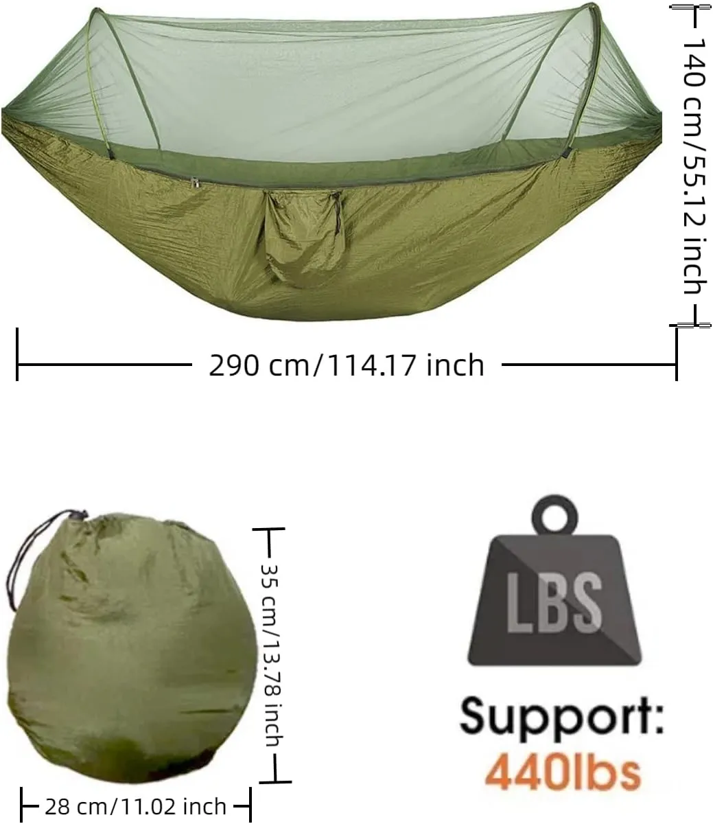 Pop up Hammock with Mosquito net - Ultra Light Outdoor Camping  for Adults with Capacity of 200 kilograms,Hammock Swing for 2 Tree Ties, 2 Black Gold Steel Buckles, Outdoor Storage Bag (Pink)