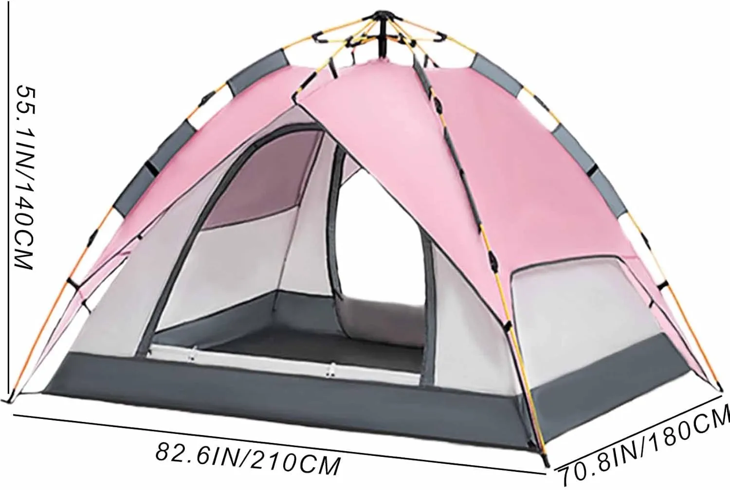 Pop Up Tent, Pink, 3-4 Person, Camping & Hiking, Portable, Easy Setup, Oxford Cloth, Fiberglass Poles, 2 Doors, 4 Windows, 70.8" W x 55.1" H