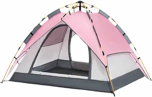 Pop Up Tent, Pink, 3-4 Person, Camping & Hiking, Portable, Easy Setup, Oxford Cloth, Fiberglass Poles, 2 Doors, 4 Windows, 70.8" W x 55.1" H