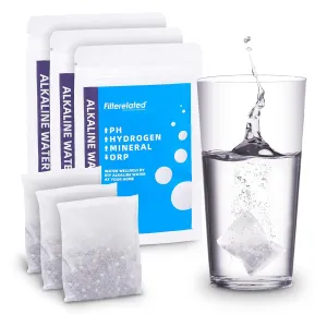 Portable Alkaline Water Filter Pouch Alkaline Hydrogen Rich Water Filtration System for Your Bottle, Pitcher, Jug, Container - High pH 9 Water - Long-Life 105 Litre/28 Gallon (3-Pack
