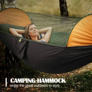 Portable Automatic Camping Hammock with Mosquito Net,Folding Multi Use Hammock Swing for Outdoor Camping,Black&Yellow