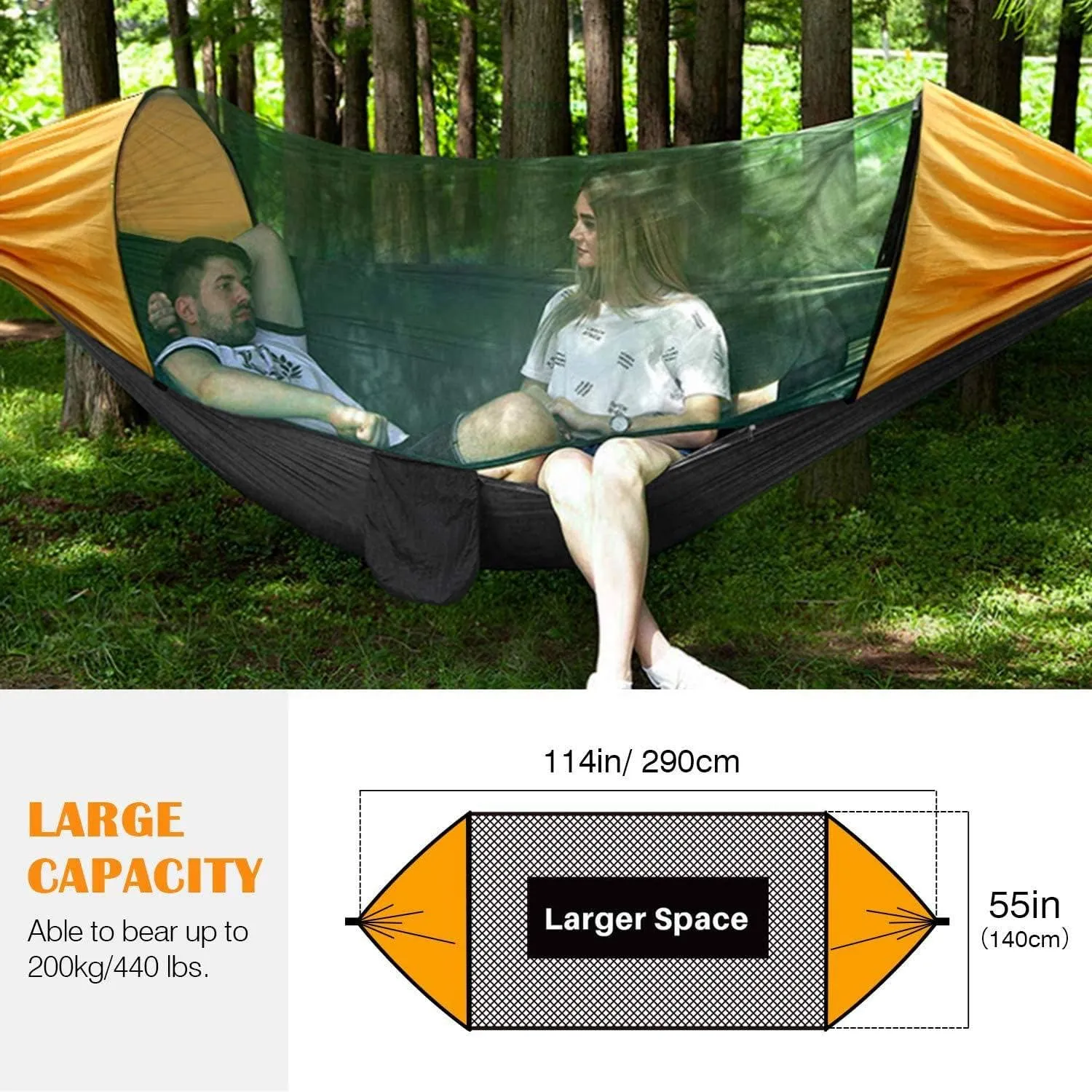 Portable Automatic Camping Hammock with Mosquito Net,Folding Multi Use Hammock Swing for Outdoor Camping,Black&Yellow