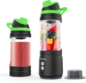 Portable Blender for Smoothies and Shakes, Anti-Jamming, 24oz USB-C Rechargeable, BPA-Free, Electric Protein Shaker Bottle with Travel Lid for Kitchen, Gym & Office.(Black Base Green Lid)