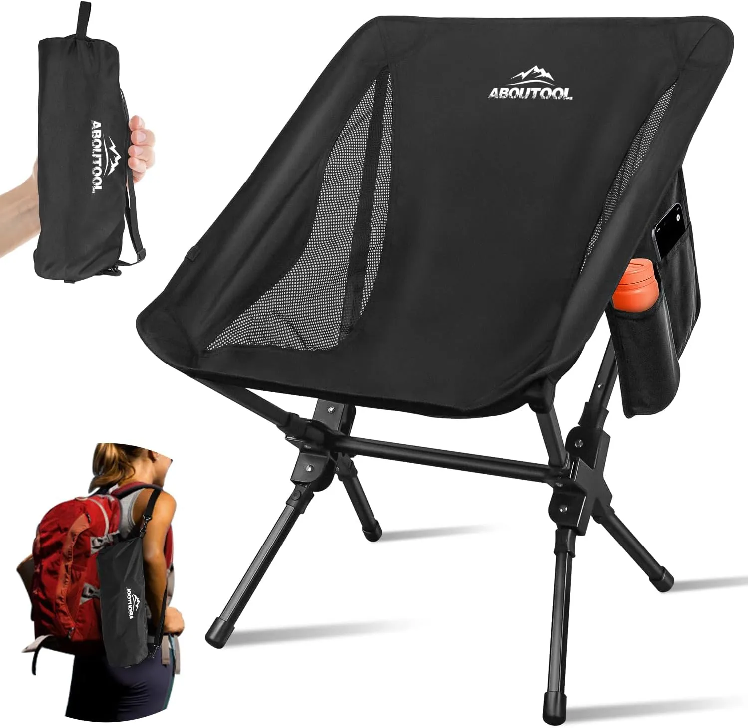 Portable Camping Chair,Folding Chair with Cup Holder and Storage Bag-Supports 330 Lbs,Light Weight Camping Chairs for Adults-Perfect for Outdoor Camp, Hiking, Travel, Beach,Sports and Picnic