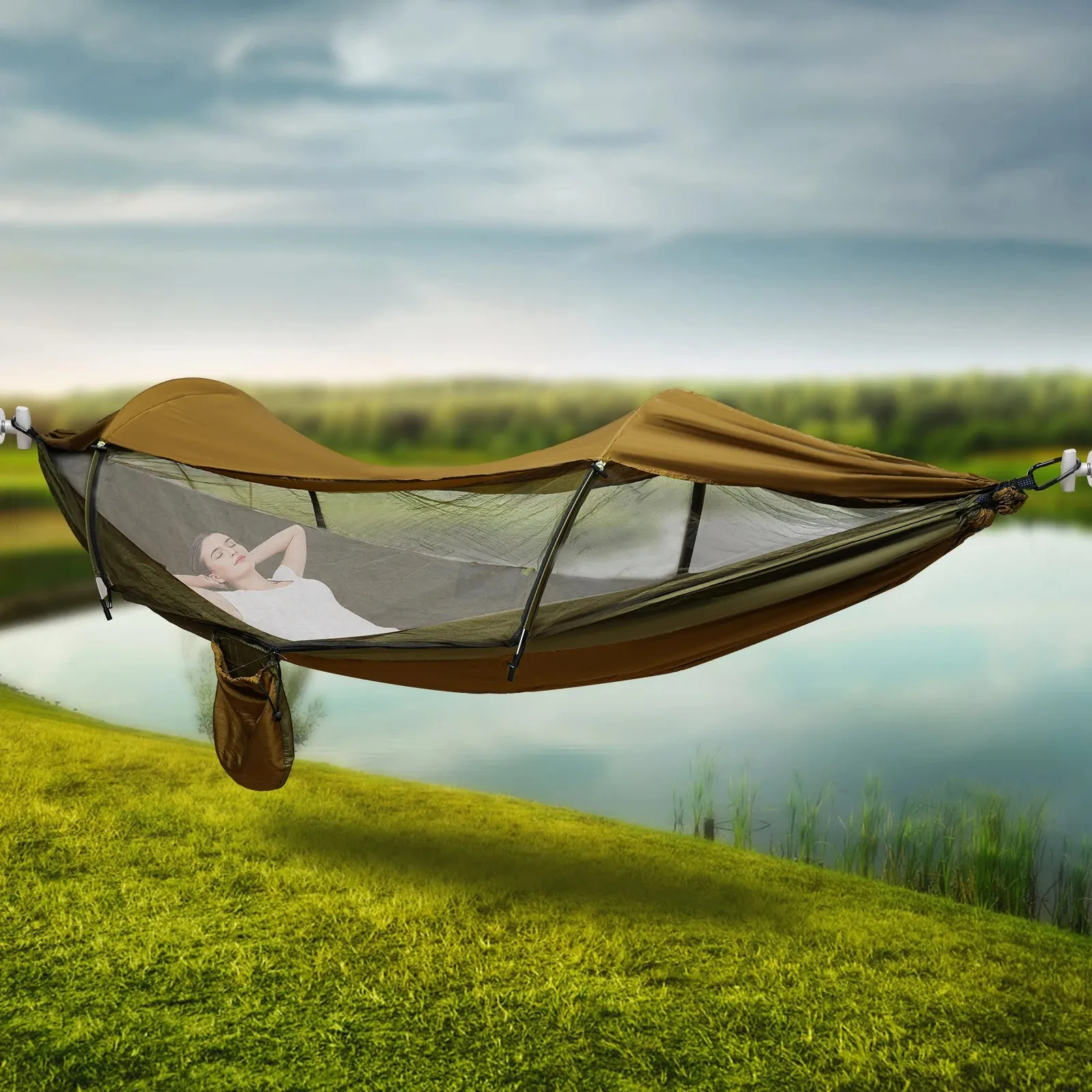 Portable Camping Hammock with Mosquito Net & Sun Protection - Lightweight Outdoor Hanging Bed