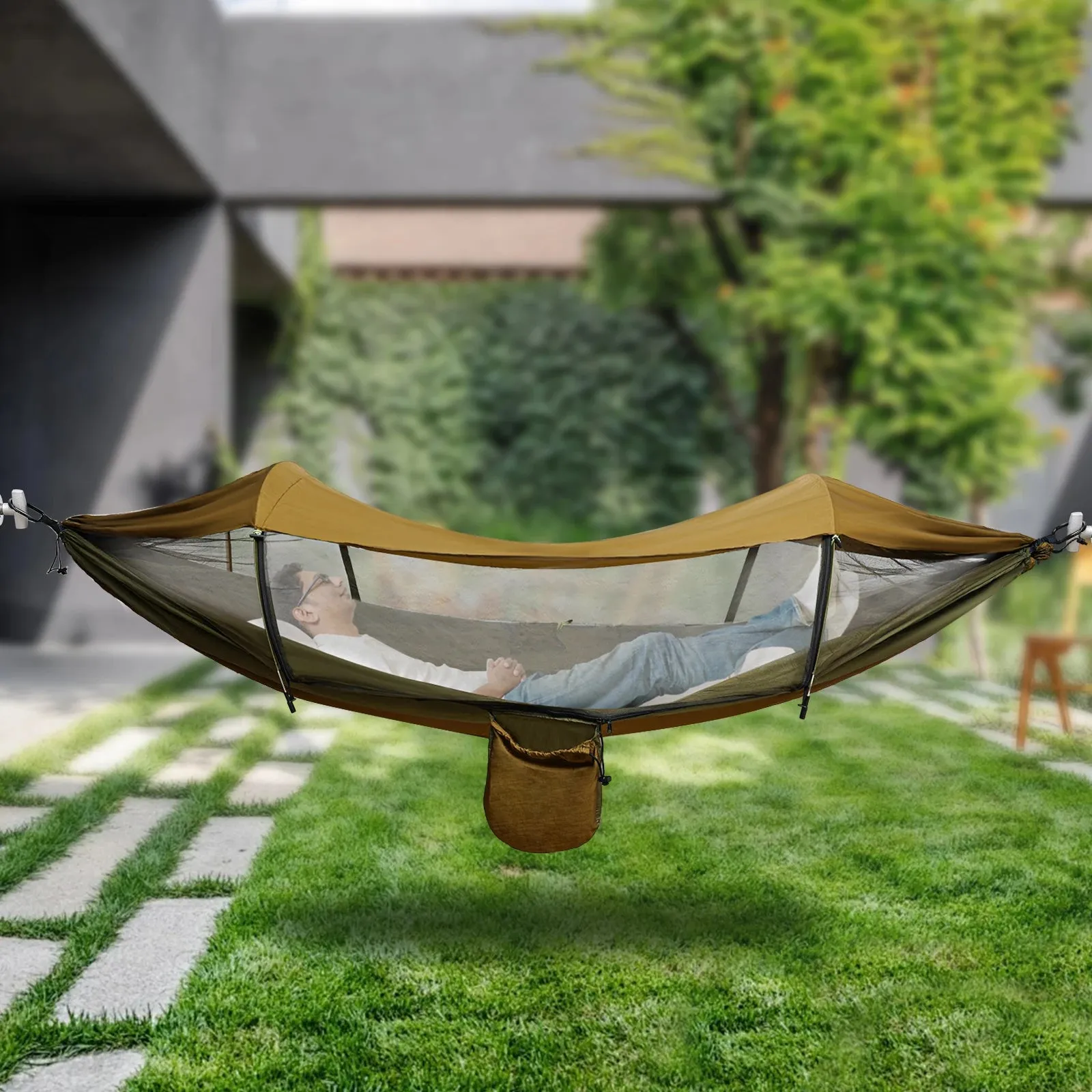 Portable Camping Hammock with Mosquito Net & Sun Protection - Lightweight Outdoor Hanging Bed