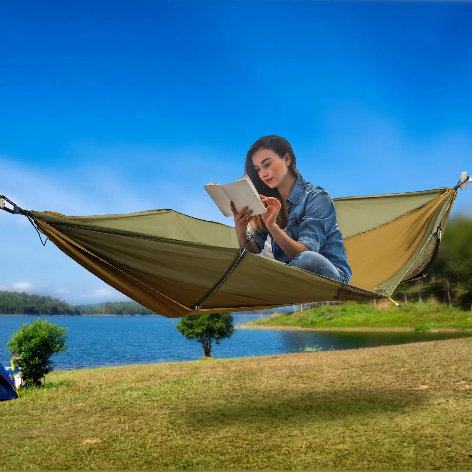 Portable Camping Hammock with Mosquito Net and Sun Protection