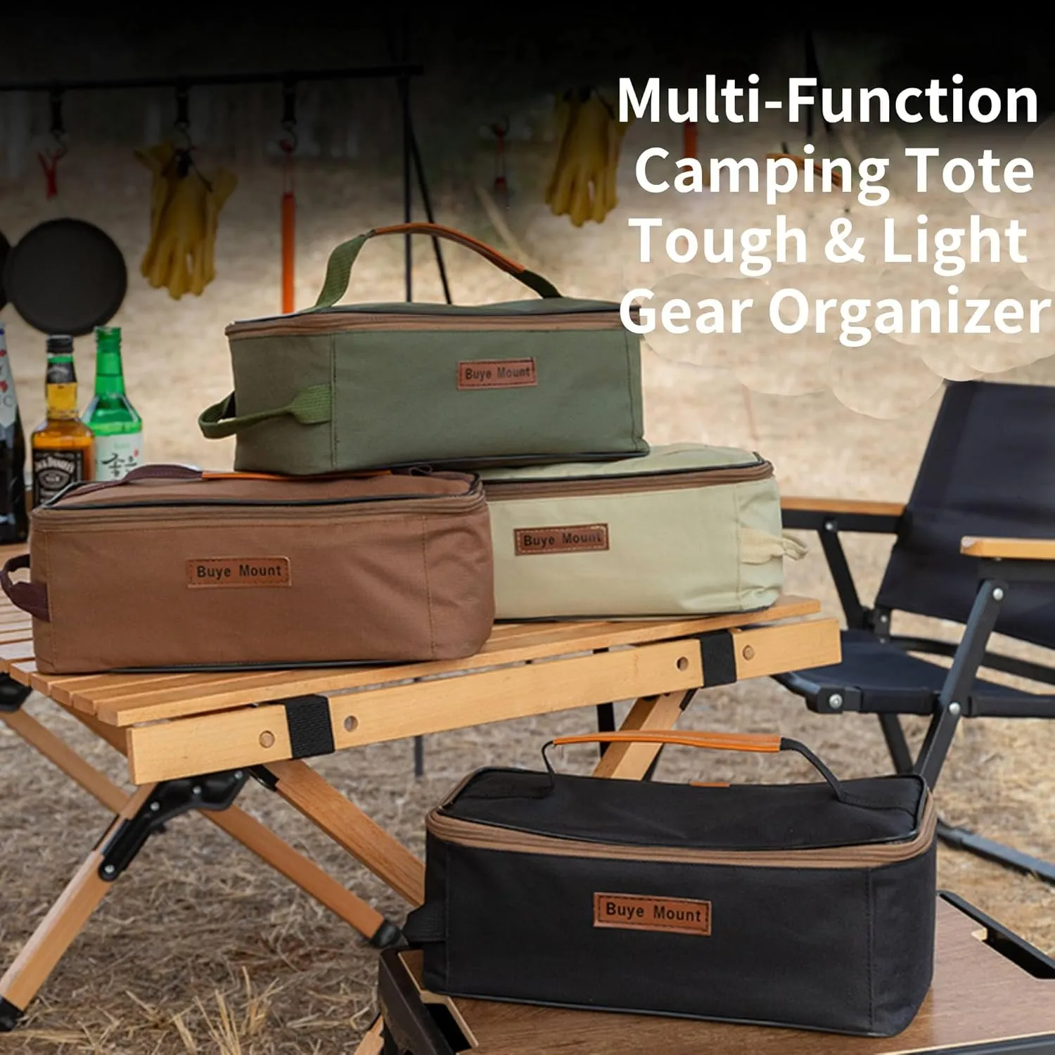 Portable Camping Organizer Bag, Large Capacity Multifunctional Storage Bag, Portable Pouch for BBQ Camp Cookware Kitchen Kit (Beige)