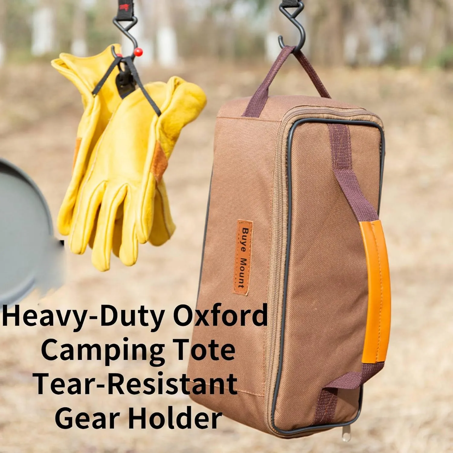 Portable Camping Organizer Bag, Large Capacity Multifunctional Storage Bag, Portable Pouch for BBQ Camp Cookware Kitchen Kit (Khaki)