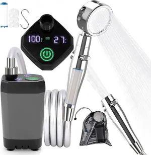 Portable Camping Shower Kit, Rechargeable 6000mAh Electric Outdoor Shower Pump, Upgrade High Pressure Shower Head Nozzle with Filter for Travel, Hiking, Car Washing, Pet Bath, Plant Watering