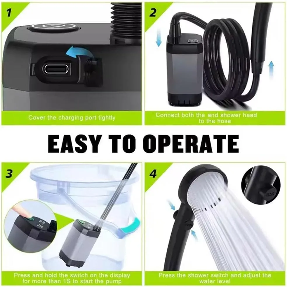 Portable Camping Shower Outdoor Camp Shower Pump,2025 New Upgrade Rechargeable Electric Shower Pump with Intelligent Digital Displa,IPX7 Waterproof Outdoor Camp Pump for Hiking, Travel, Car, Pet