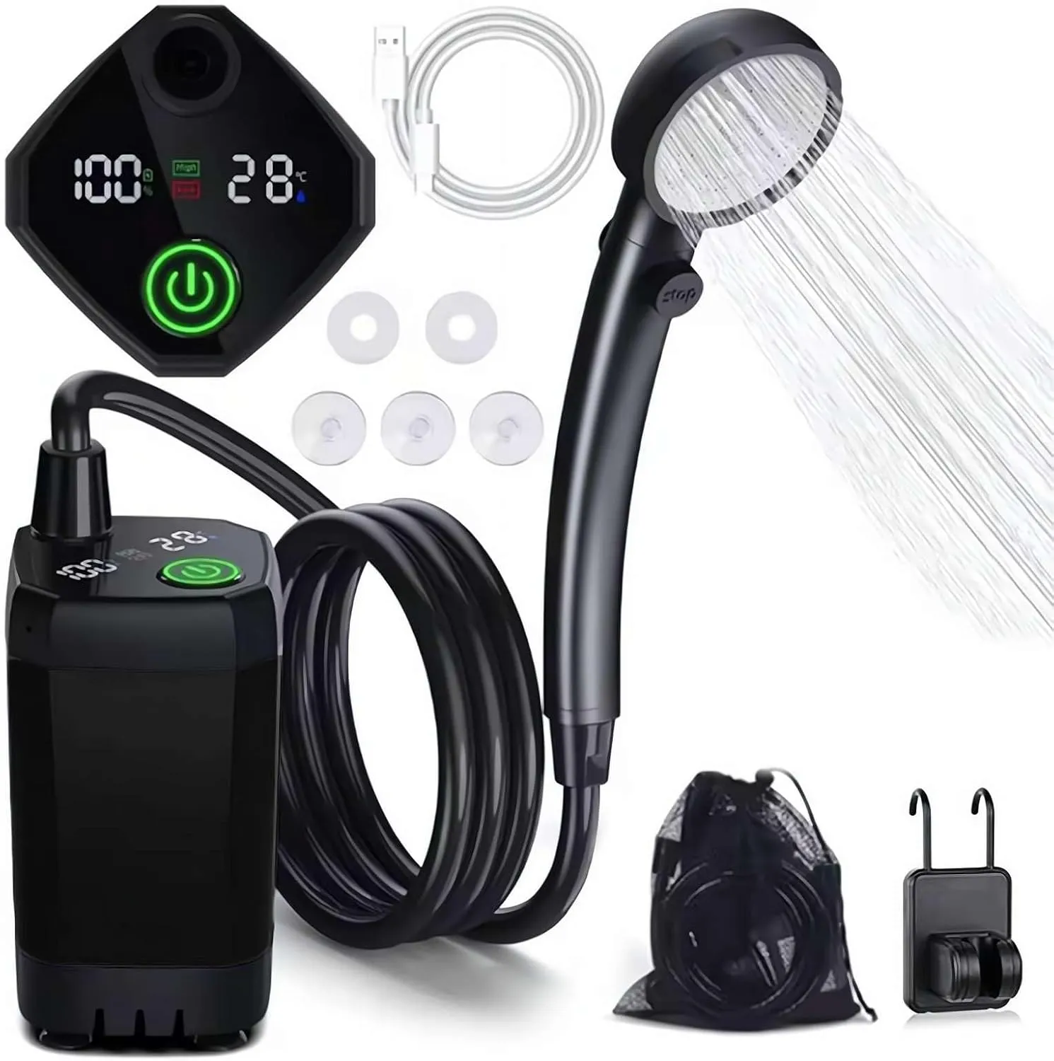Portable Camping Shower Outdoor Camp Shower Pump,2025 New Upgrade Rechargeable Electric Shower Pump with Intelligent Digital Displa,IPX7 Waterproof Outdoor Camp Pump for Hiking, Travel, Car, Pet