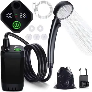 Portable Camping Shower Outdoor Camp Shower Pump,2025 New Upgrade Rechargeable Electric Shower Pump with Intelligent Digital Displa,IPX7 Waterproof Outdoor Camp Pump for Hiking, Travel, Car, Pet