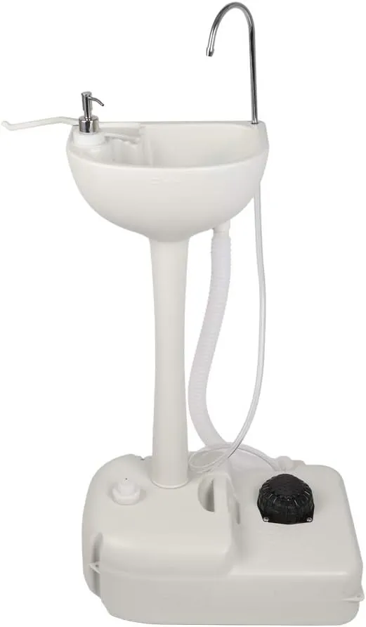 Portable Camping Sink w/Towel Holder & Soap Dispenser,Hand Wash Basin Stand w/Rolling Wheels - for Outdoor Events, Gatherings, Worksite & Camping