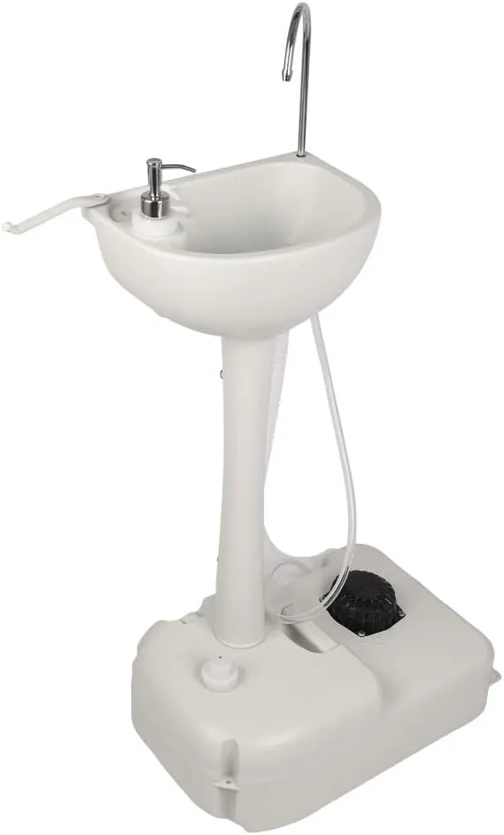 Portable Camping Sink w/Towel Holder & Soap Dispenser,Hand Wash Basin Stand w/Rolling Wheels - for Outdoor Events, Gatherings, Worksite & Camping
