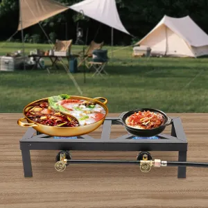 Portable Double Burner Outdoor Gas Stove Propane Camping BBQ Cooker with Adjustable 0-10PSI Regulator Hose,2 Burner Gas Propane Stove Burner for Camping,Picnics,Hiking,Barbecues