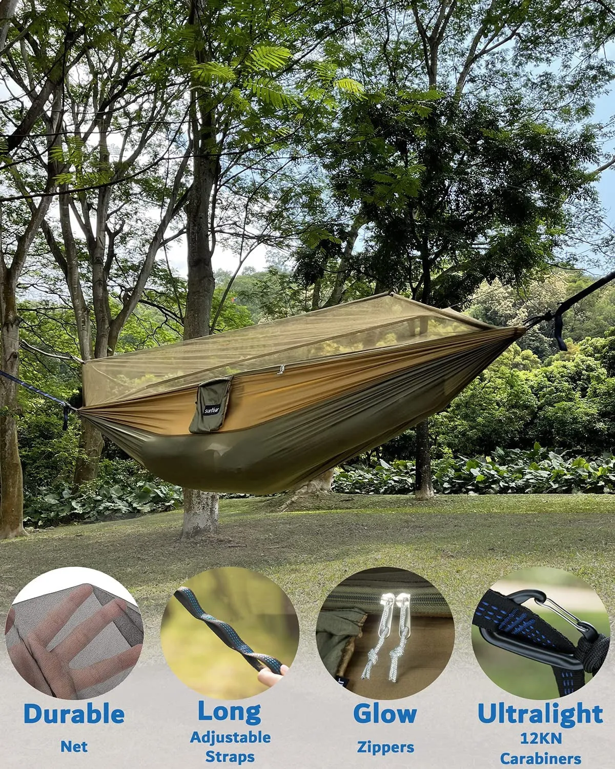 Portable Double Camping Hammock with Insect Netting - Perfect for Outdoor Hiking and Travel, Complete with Two 10ft Straps