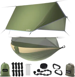 Portable Double Camping Hammock with Insect Netting - Perfect for Outdoor Hiking and Travel, Complete with Two 10ft Straps
