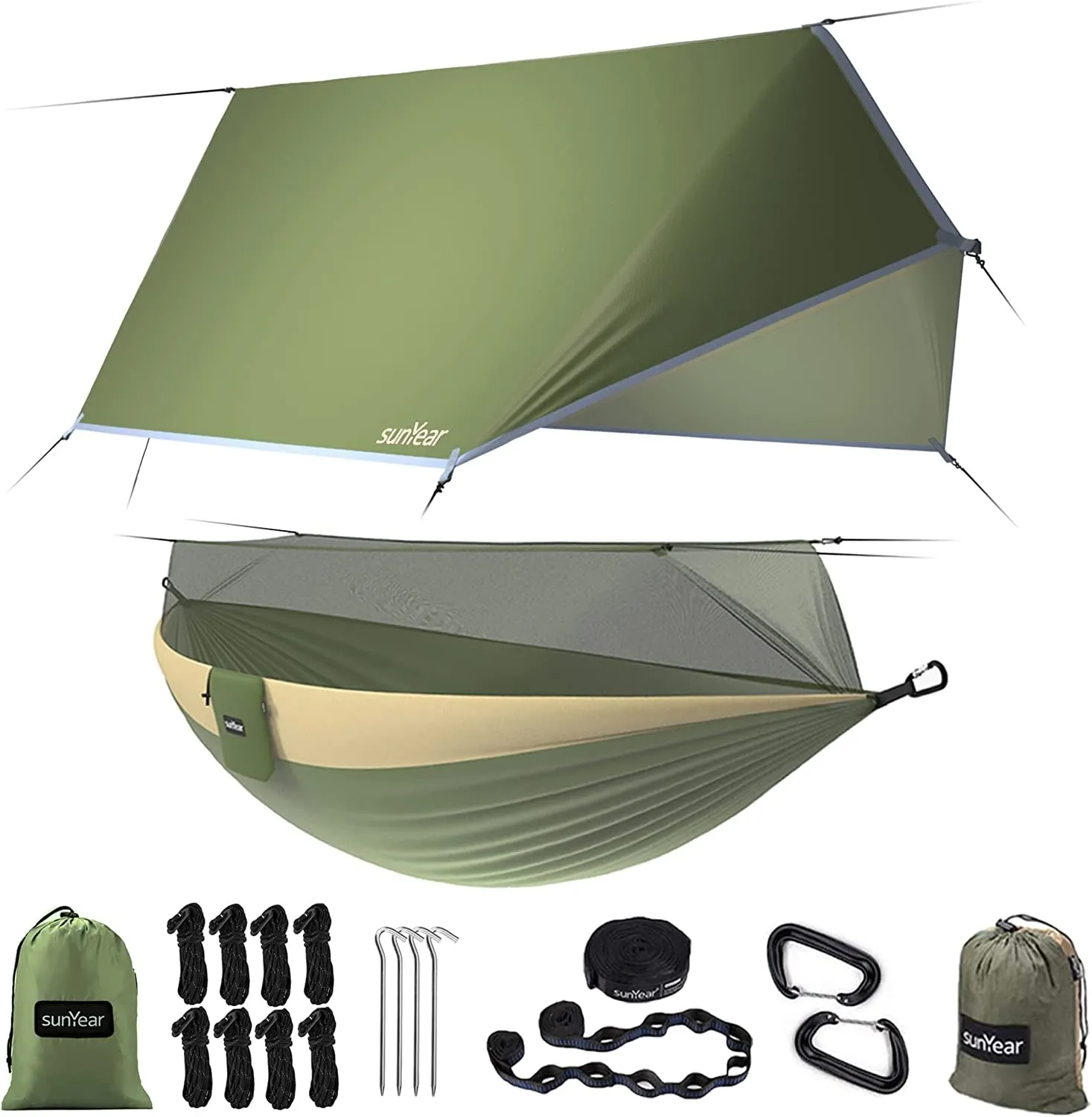 Portable Double Camping Hammock with Insect Netting - Perfect for Outdoor Hiking and Travel, Complete with Two 10ft Straps