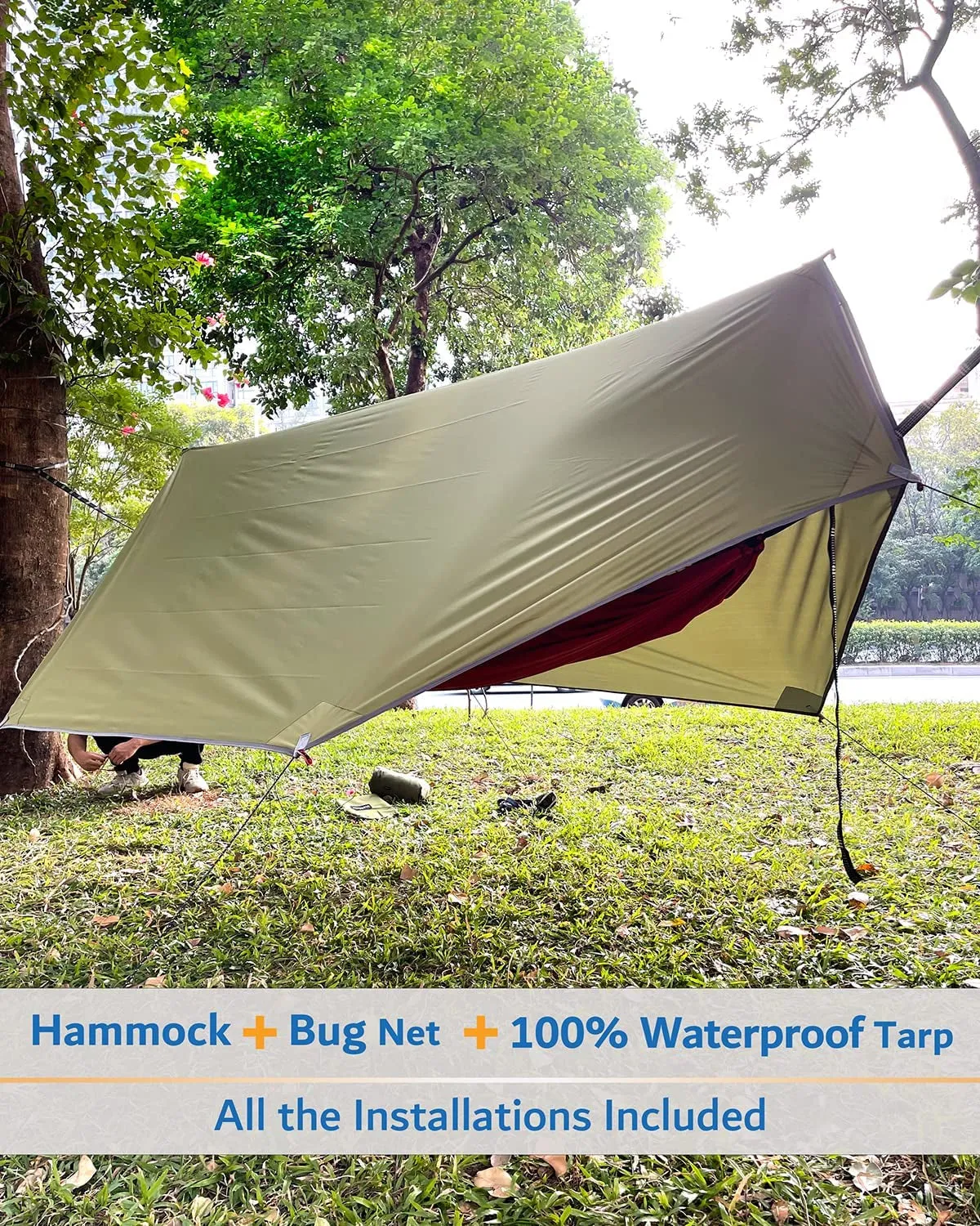 Portable Double Camping Hammock with Insect Netting - Perfect for Outdoor Hiking and Travel, Complete with Two 10ft Straps