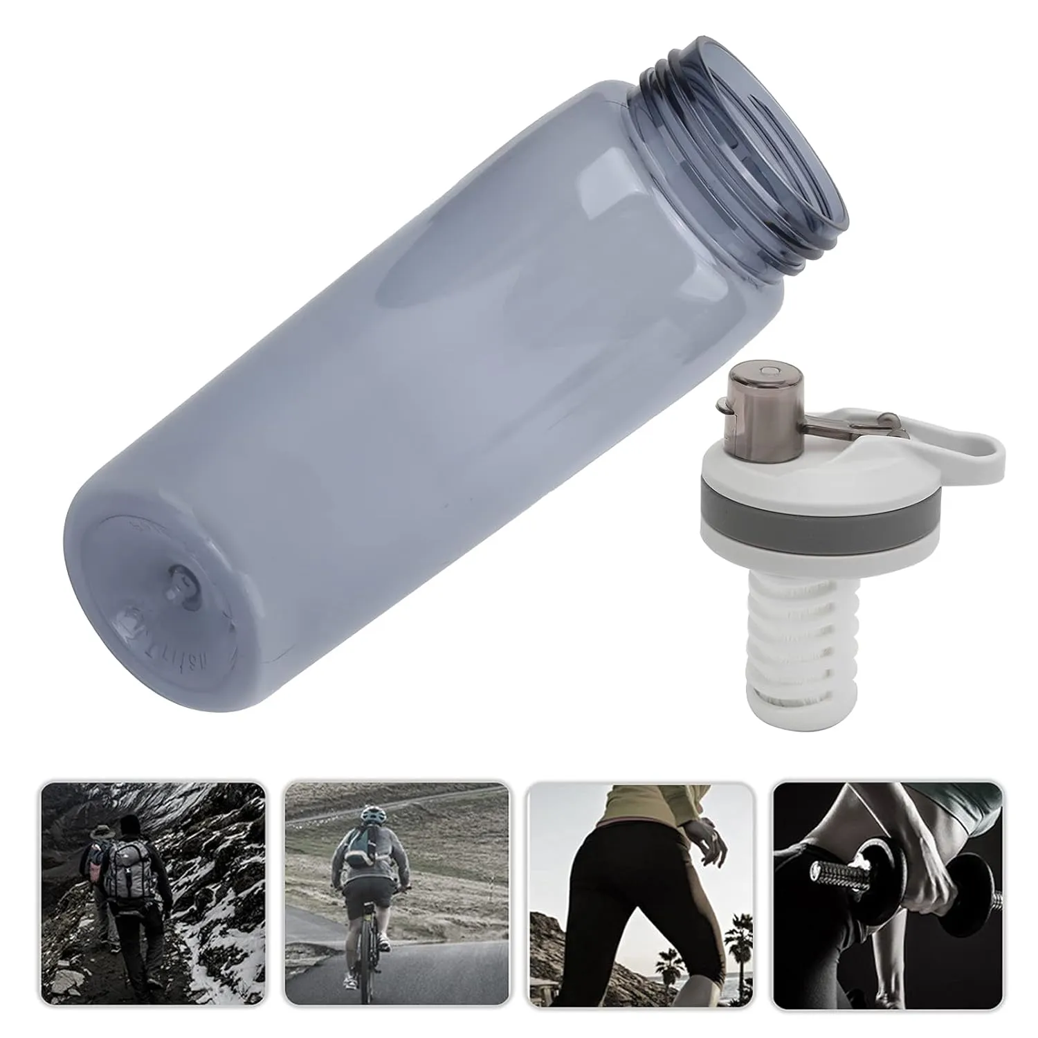Portable Filtered Water Bottle Outdoor Water Purifier Emergency Camping Hiking (Grey)