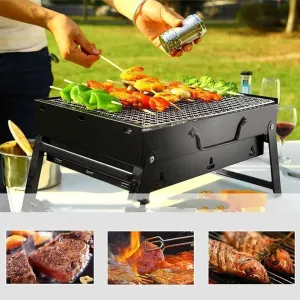 Portable Folding Stainless Steel BBQ Grill, Compact Charcoal Stove for Camping, Picnic, and Patio Use