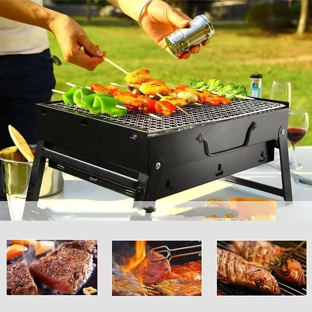 Portable Folding Stainless Steel BBQ Grill, Compact Charcoal Stove for Camping, Picnic, and Patio Use