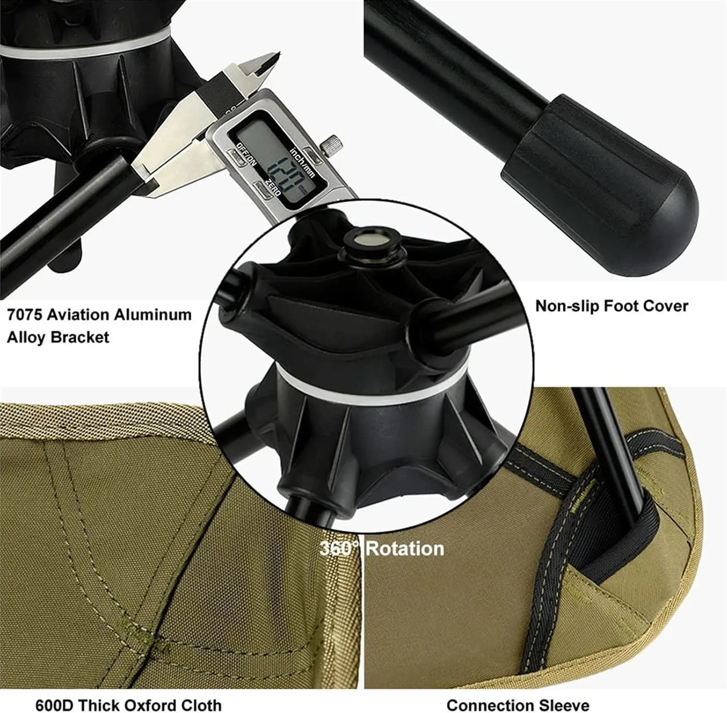 Portable Folding Stool - Folding 360 Degree Swivel Aluminum Alloy for Outdoor Picnic Hiking Bicycling Fishing BBQ(Black)