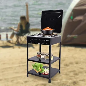 Portable Grill Gas Stove with 4 Burners, Heavy Duty Propane Gas Cooker Bbq Grill Camping Stove with Support Leg Bracket 2 Storage 300000 BTU Stove Propane for Cafeteria, Apartment, Outdoor Cooking