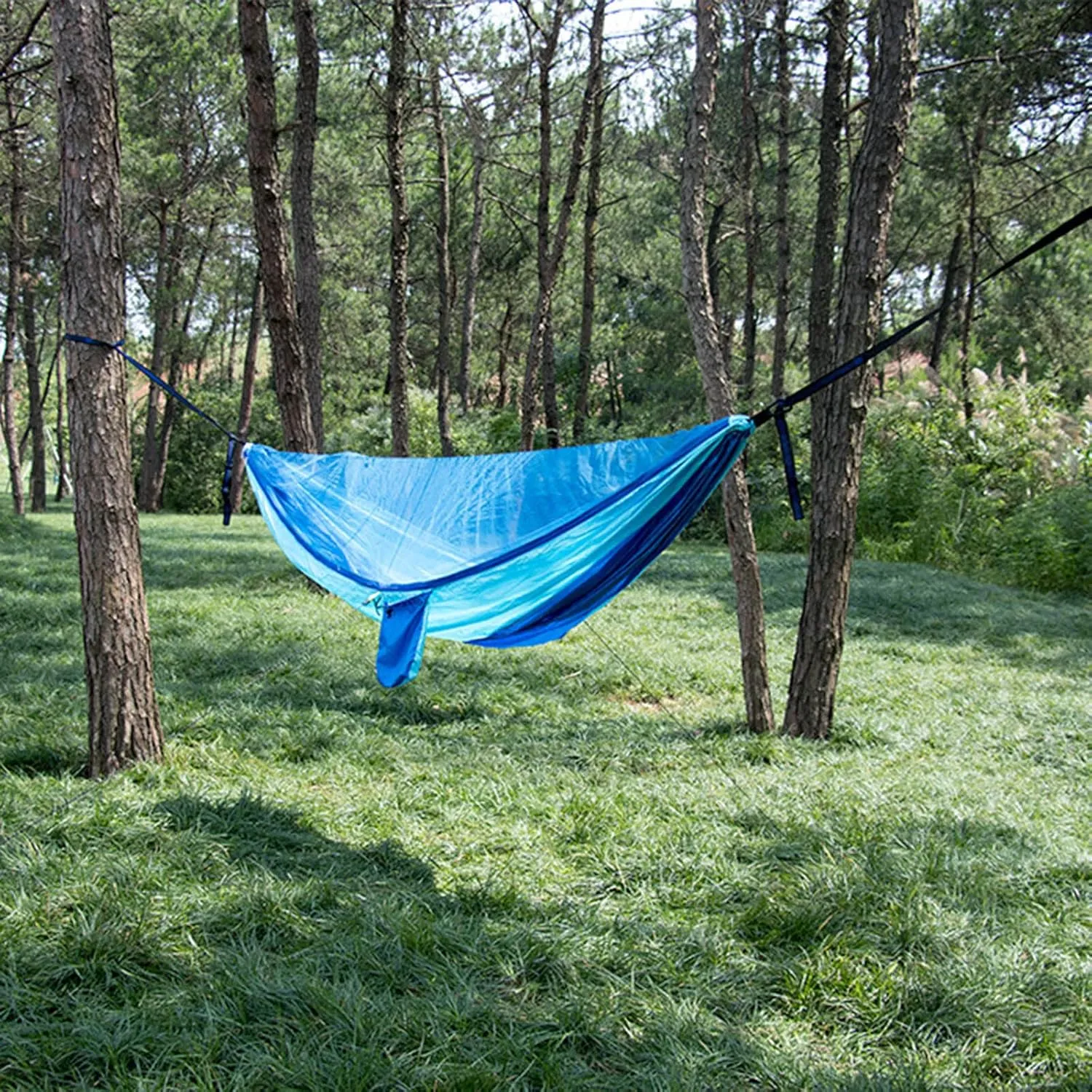 Portable Hammocks, Camping Hammock with Mosquito Net,Travel Lightweight Hammocks with Tree Straps and Solid Carabiners, Hold Up to 660lbs (Blue1)