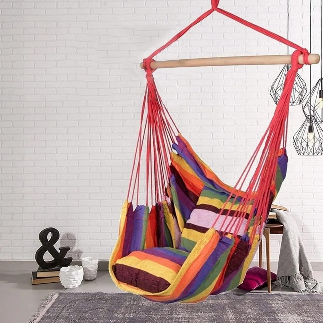 Portable Hammocks Outdoor Hammock Thicken Chair Hanging Portable Relaxation Canvas Swing Travel Camping Lazy Chair Hammock for Outdoor(Black B)