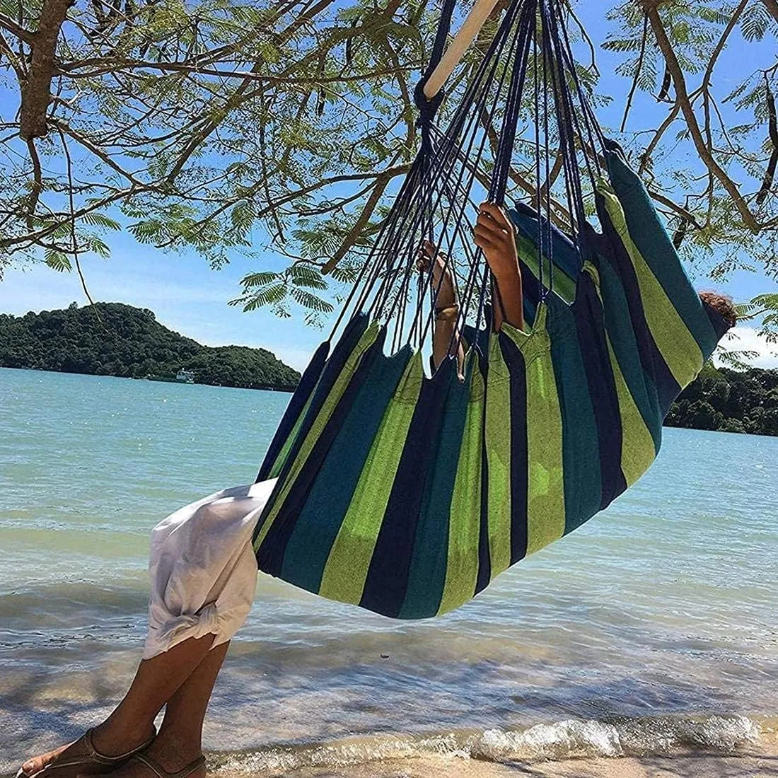 Portable Hammocks Outdoor Hammock Thicken Chair Hanging Portable Relaxation Canvas Swing Travel Camping Lazy Chair Hammock for Outdoor(Black B)