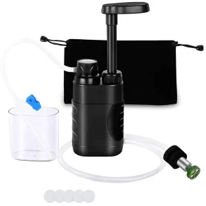 Portable Hand Pump Water Filter, Water Purifier Pump with Replaceable Carbon 0.01 Micron Water Filter, Outdoor Emergency and Survival Gear - Camping, Hiking-Black