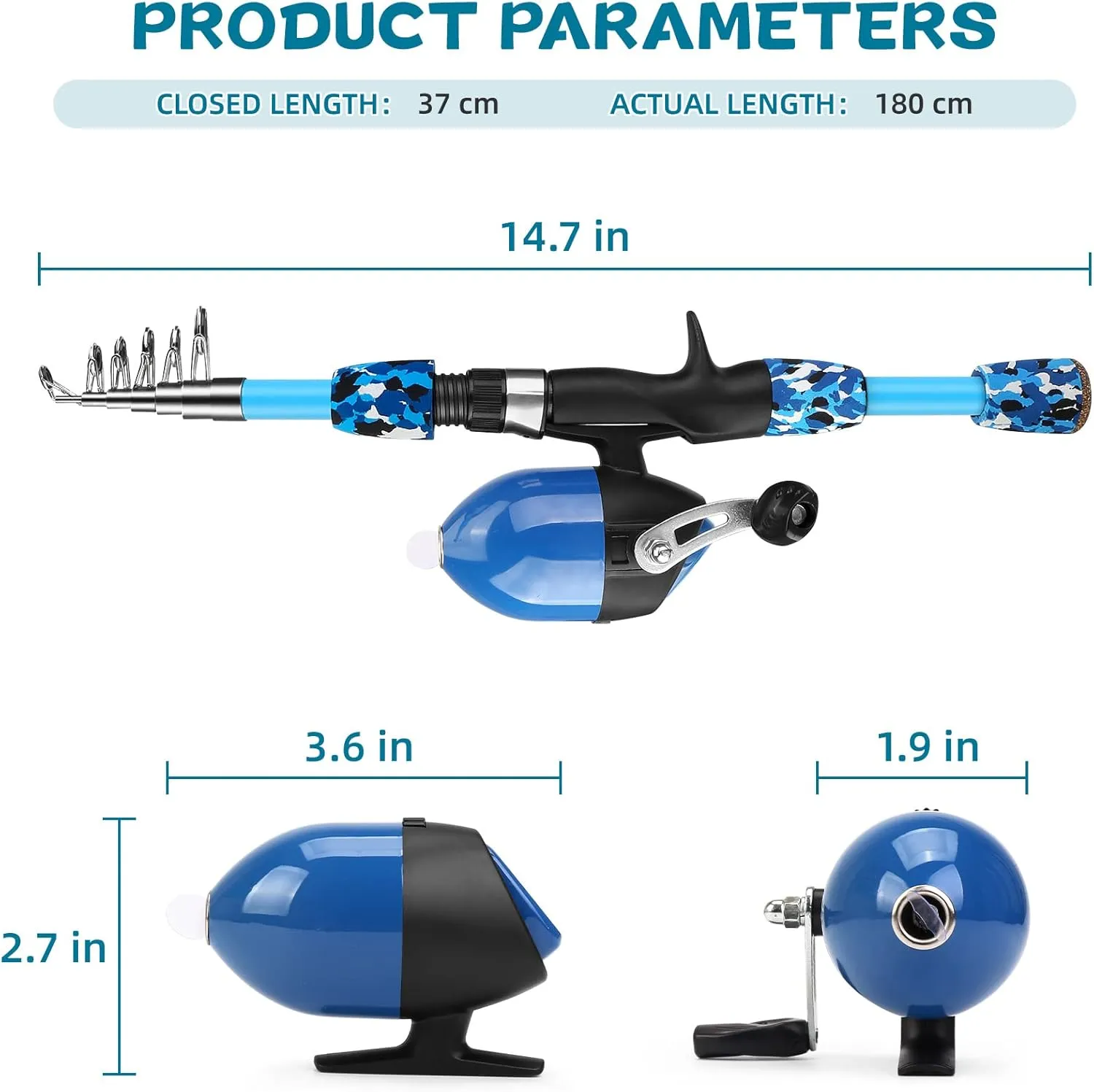 Portable Kids Fishing Pole Spinning Rod and Reel Combos Travel Fishing Rod Set with Full Kits Carrier Bag for Sea Saltwater Freshwater Fishing