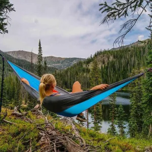Portable Nylon Double Hammock Outdoor Backpacking Adult Camping Travel Survival Garden Swing Portable Hammock Chair, Burgundy
