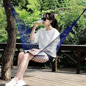 Portable Nylon Mesh Hammock Outdoor Travel Camping Bed Hanging Folding Deck Swing Furniture Hammock Chair (Color : Blue)