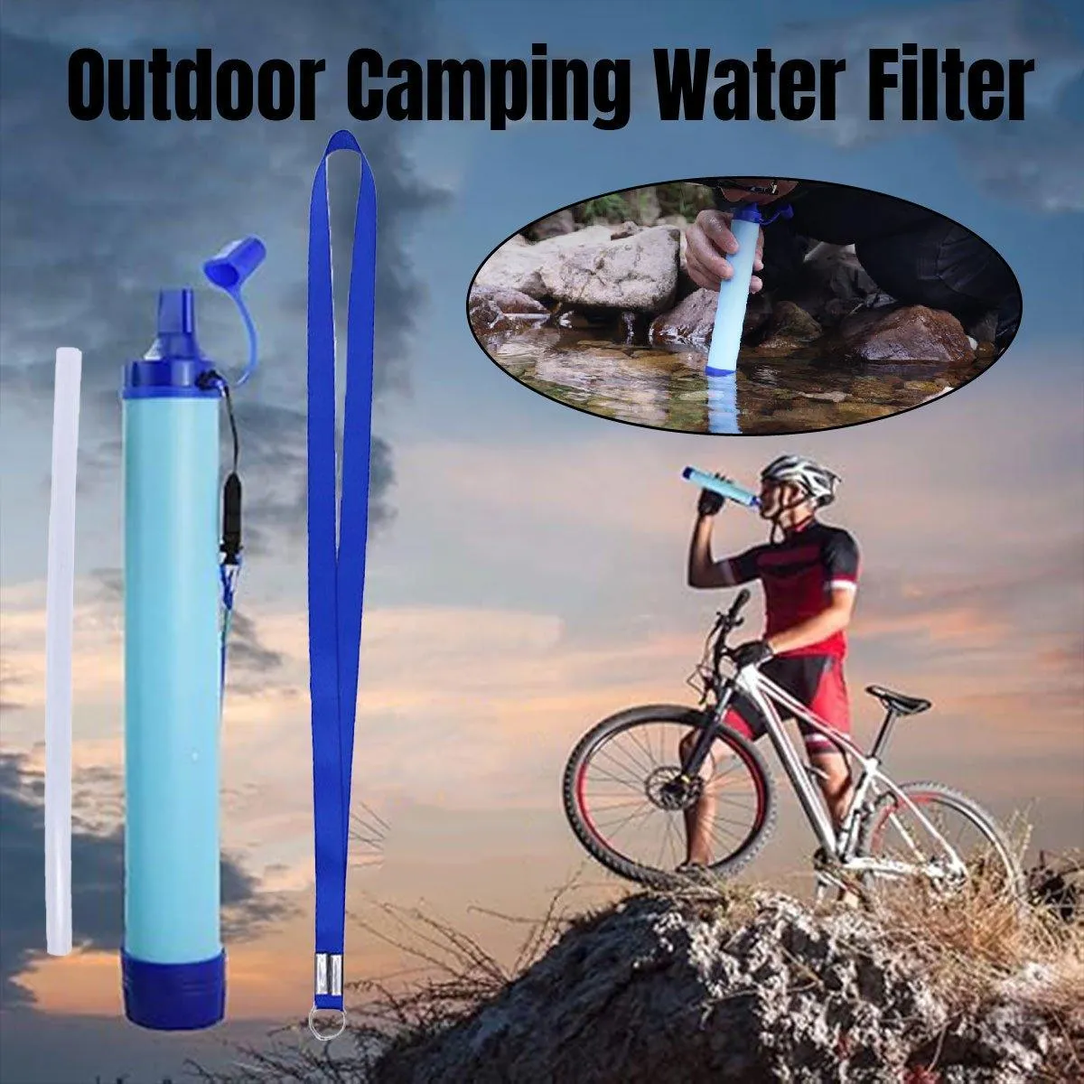 Portable Outdoor Camping Water Filter Straw Emergency Survival Purifier Tool