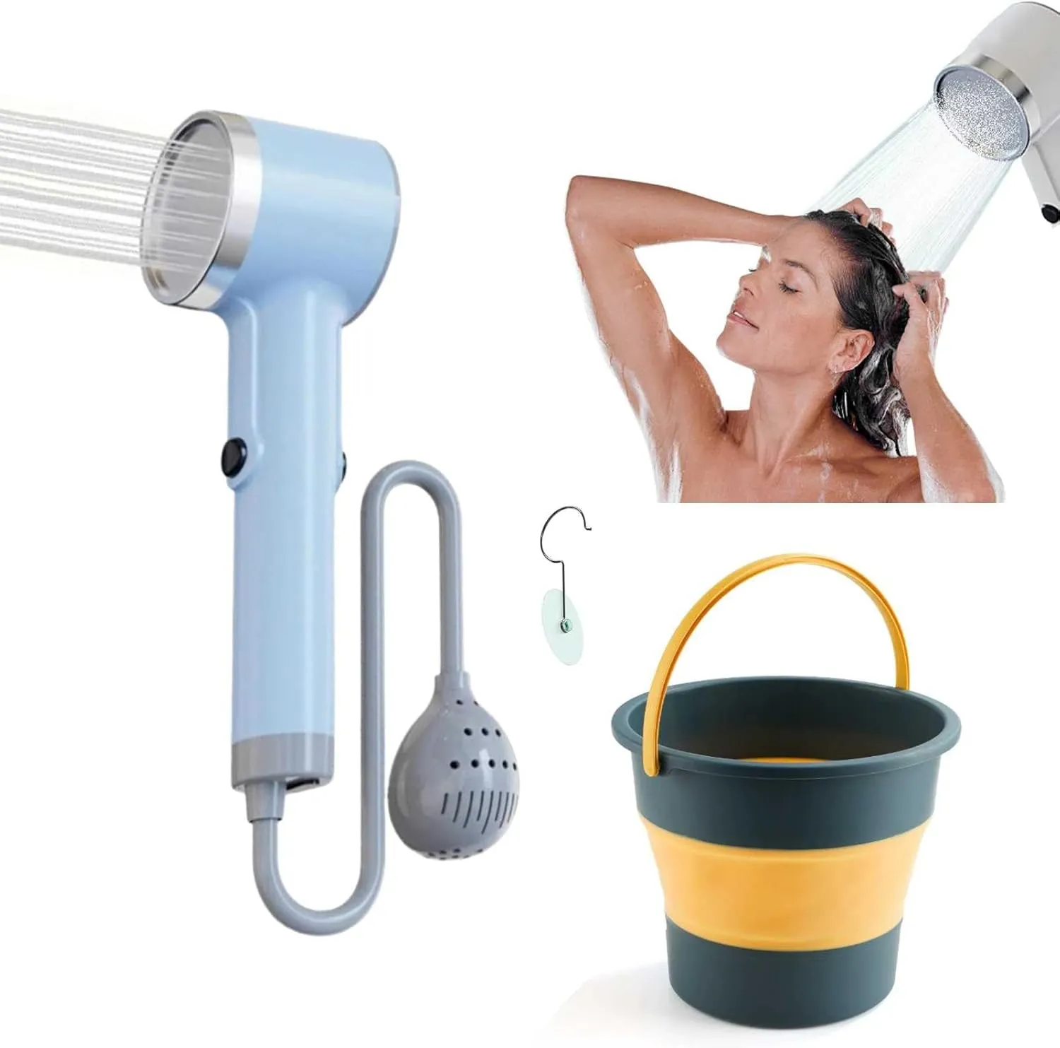 Portable Outdoor Shower,Integrated Self-Priming Rechargeable Shower Installation-Free Handheld Camping Shower Bring A Bucket, Portable Rinse Kit, Outdoor Camping and Bathing