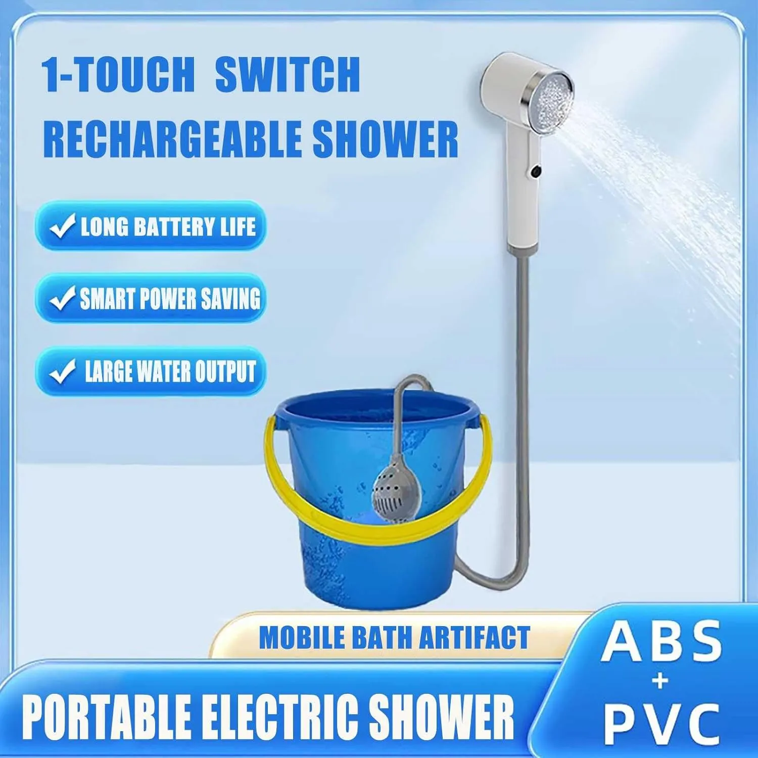 Portable Outdoor Shower,Integrated Self-Priming Rechargeable Shower Installation-Free Handheld Camping Shower Bring A Bucket, Portable Rinse Kit, Outdoor Camping and Bathing