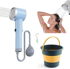 Portable Outdoor Shower,Integrated Self-Priming Rechargeable Shower Installation-Free Handheld Camping Shower Bring A Bucket, Portable Rinse Kit, Outdoor Camping and Bathing