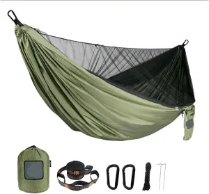 Portable Quick Setup 290 * 140cm Travel Outdoor Camping Hammock Hanging Sleeping Swing Bed with Mosquito Net for Terrace, Outdoor(Color 1)