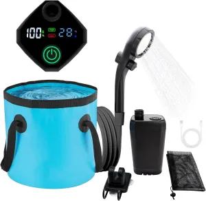 Portable Shower for Camping Shower, 7800mAh Rechargeable Shower Pump, Filtered Shower Head & 20L Foldable Bucket, Outdoor Shower for Camping, Hiking, Washing, Pet Bath