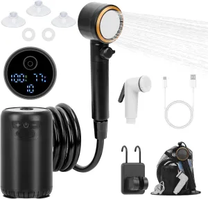 Portable Shower for Camping,Camping Shower 8000mAh Rechargeable, Camp Shower Pump High Pressure Electric Outdoor Shower for Hiking, RV, Pet Bath, Car Wash (with LED Display & IPX8 Waterproof)