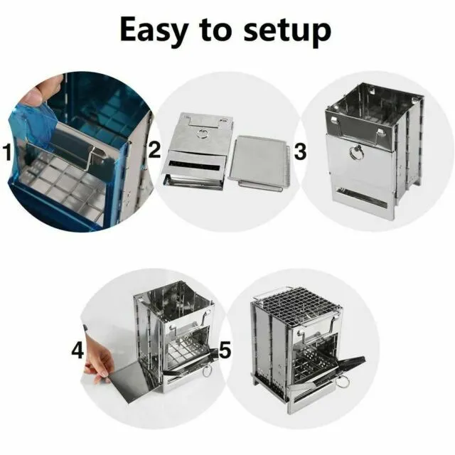 Portable Stainless Steel Camping Wood Burning Stove Outdoor Picnic BBQ Small 5.5.x 5.5 x 8.3 inch