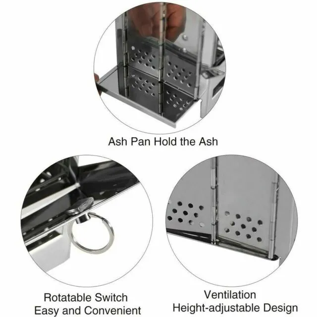 Portable Stainless Steel Camping Wood Burning Stove Outdoor Picnic BBQ Small 5.5.x 5.5 x 8.3 inch