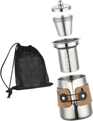 Portable Tea Set Camp Tableware with Mesh Storage Bag Stainless Steel Tea Pot for Hiking Office Hotel Backpacking Outdoor, silver