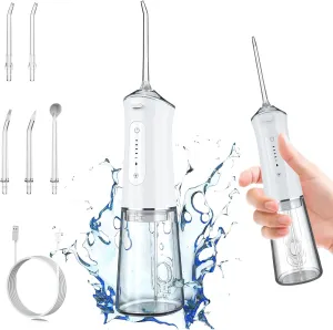 Portable Water Dental Flosser for Teeth Cordless Rechargeable Travel Oral Irrigator with 40-140PSI for Teeth Cleaning IPX7 Waterproof, 5 Modes for Multiple Users and Needs(White)